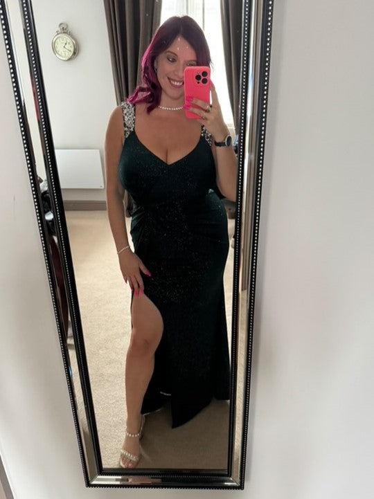 ever NOIRE|Glitter V-Neck High Slit Sequin Shoulder Strap Evening Dress Fan Photos 21
