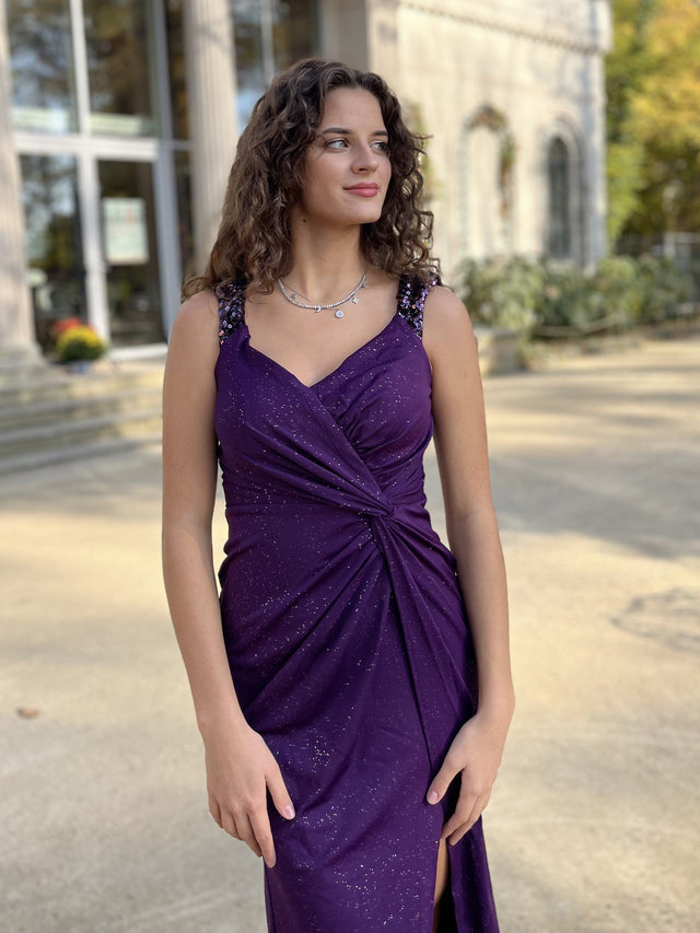 ever NOIRE|Glitter V-Neck High Slit Sequin Shoulder Strap Evening Dress Fan Photos 11
