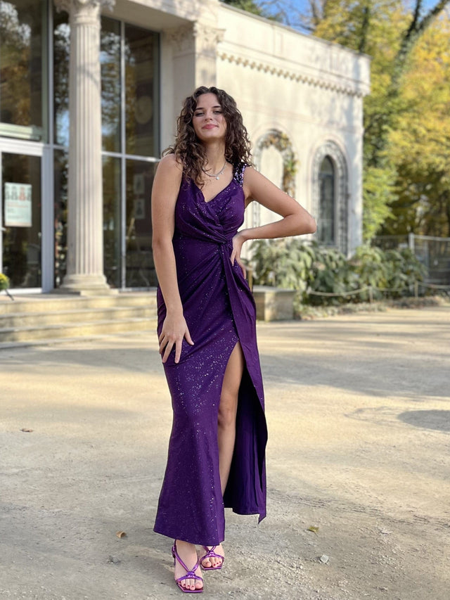 ever NOIRE|Glitter V-Neck High Slit Sequin Shoulder Strap Evening Dress Fan Photos 12

