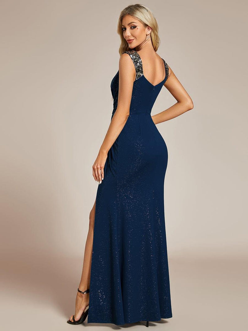 Peacock Sheath V-Neck Backless Wedding Guest Dress with Slit main image 1