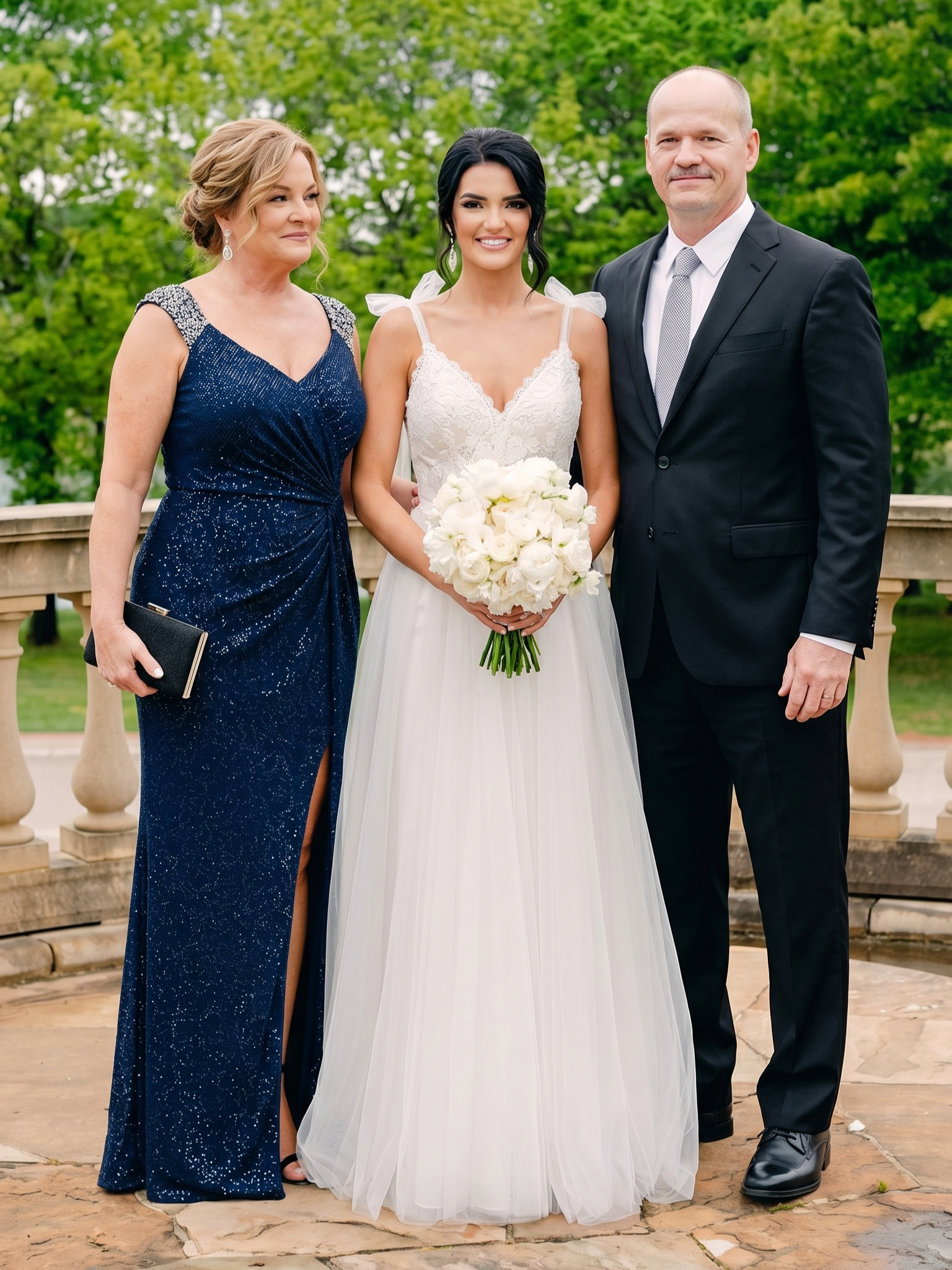 Plus Size Sequin Shoulder Strap Wedding Guest Dress with Side Slit #color_Navy Blue