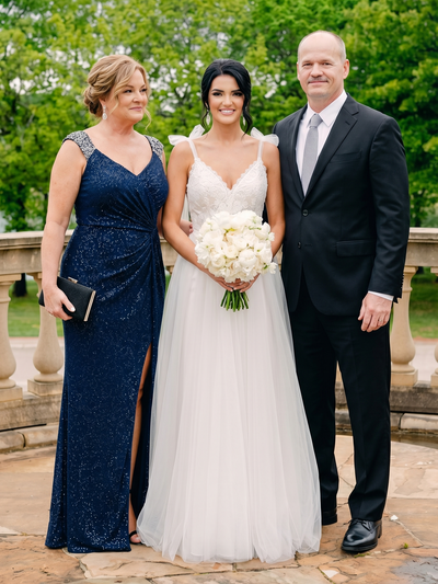 pretty NOIRE|Plus Size Sequin Shoulder Strap Wedding Guest Dress with Side Slit