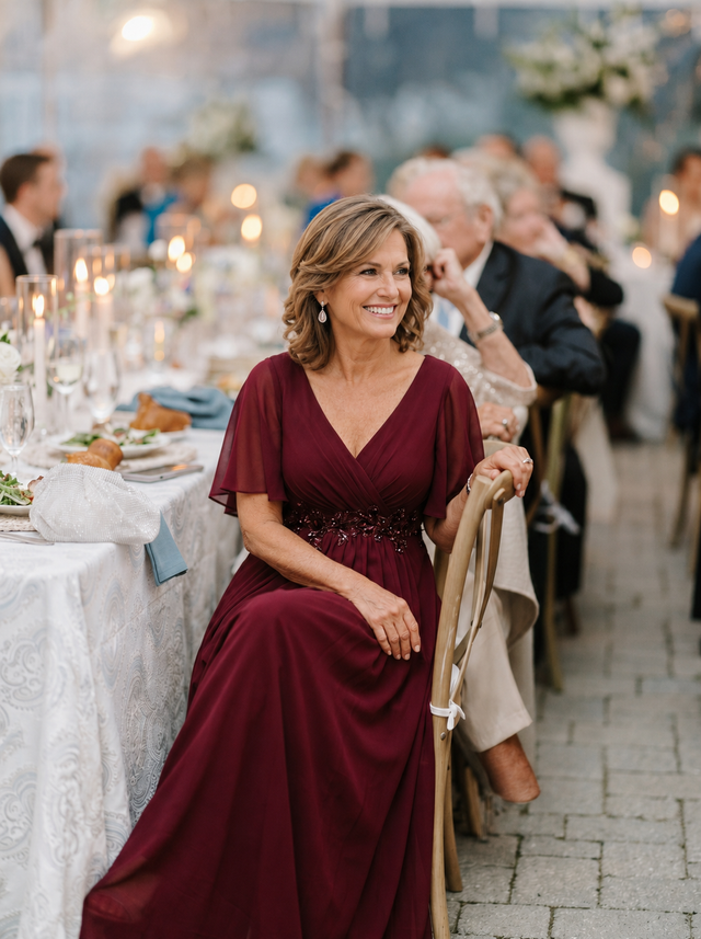 ever IVYROSE|Ruffles Sleeve A-Line Chiffon Waist Applique Maxi Mother of the Bride Dress Fan Photos 2
