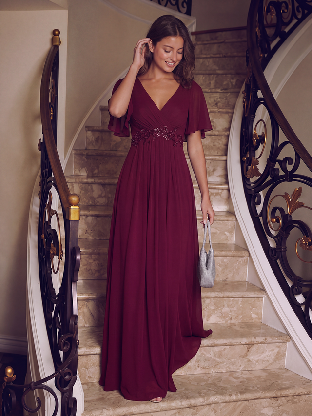 ever IVYROSE|Ruffles Sleeve A-Line Chiffon Waist Applique Maxi Formal Evening Dress Fan Photos 3
