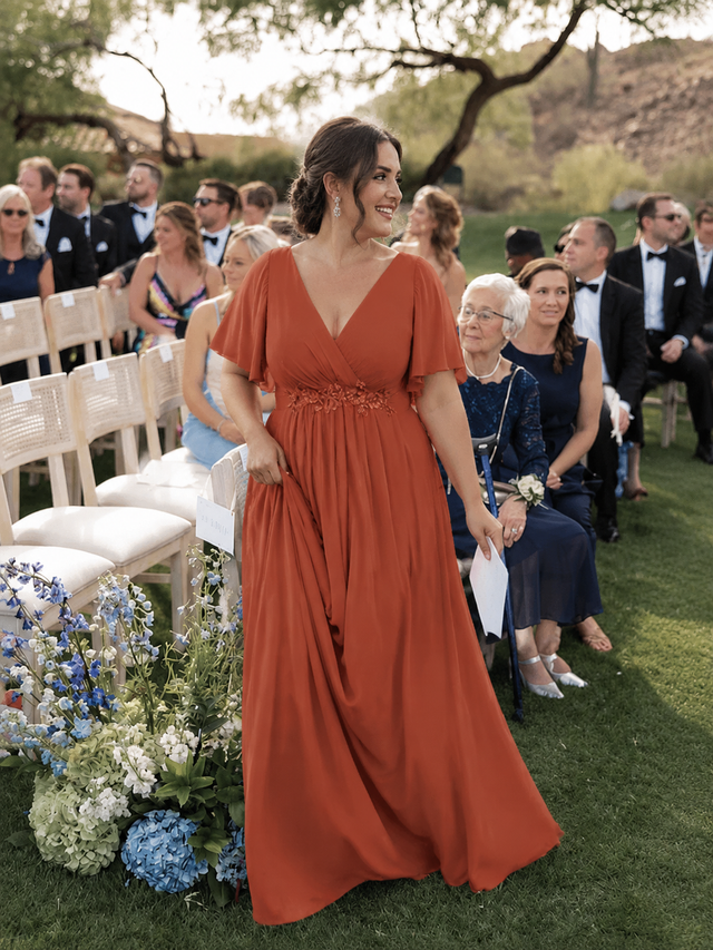 ever IVYROSE|Ruffles Sleeve A-Line Chiffon Waist Applique Maxi Mother of the Bride Dress Fan Photos 6

