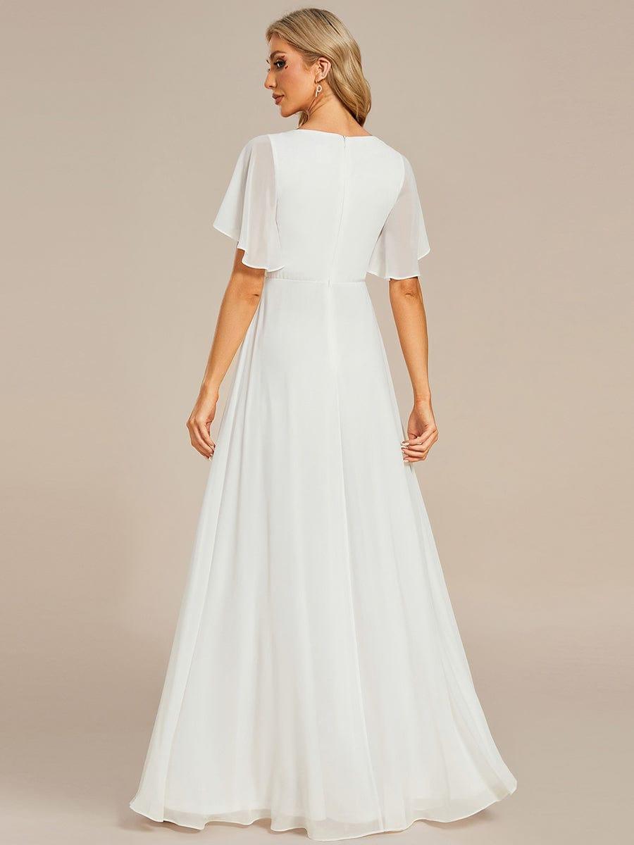Ruffles Sleeve A-Line Chiffon Waist Applique Maxi Evening Dress #color_Cream