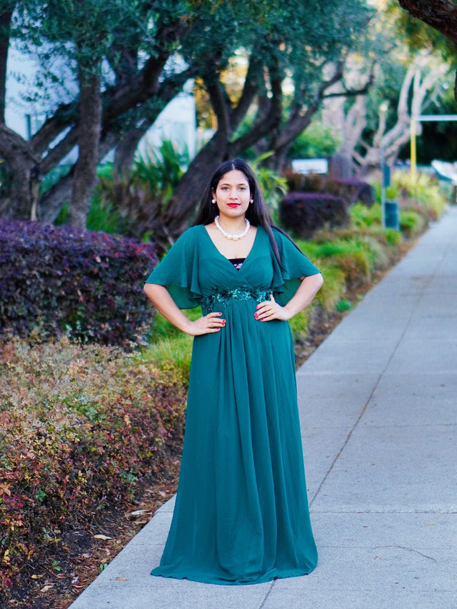 ever IVYROSE|Ruffles Sleeve A-Line Chiffon Waist Applique Maxi Mother of the Bride Dress Fan Photos 11
