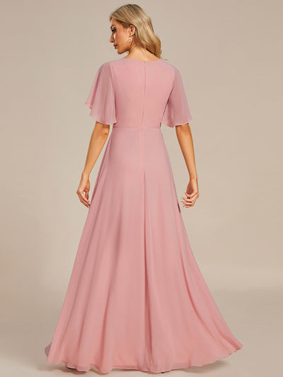 Applique Chiffon Ruffle Sleeve Evening Dress #color_Dusty Rose