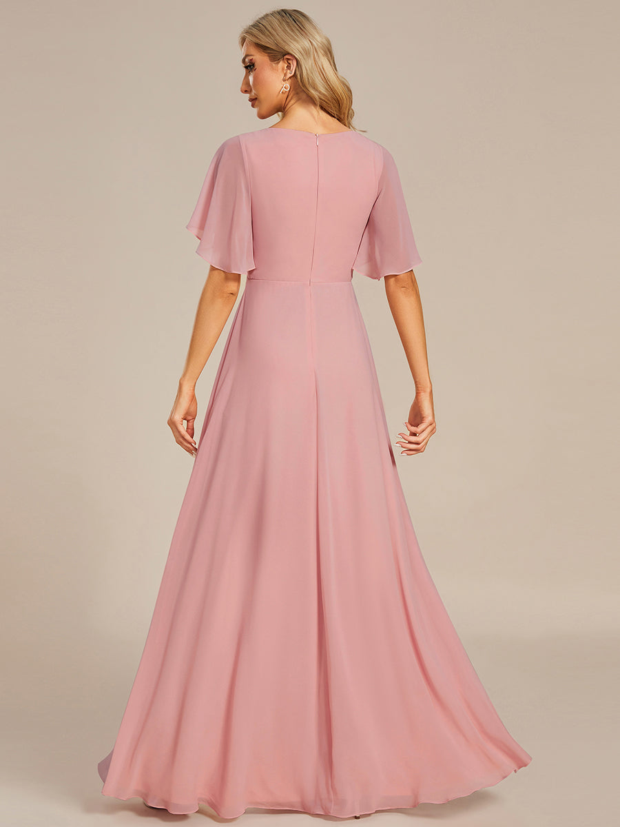 Applique Chiffon Ruffle Sleeve Evening Dress #color_Dusty Rose