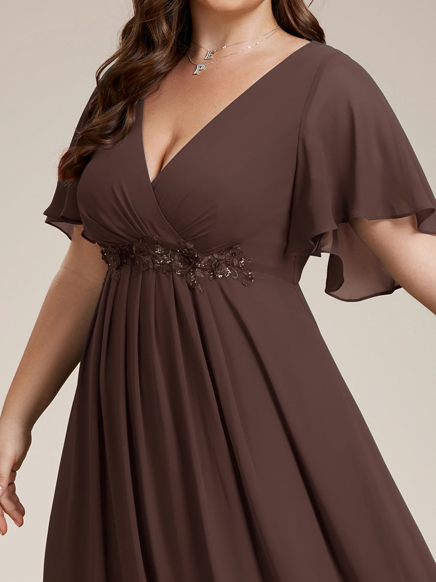 Ruffles Sleeve A-Line Chiffon Waist Applique Maxi Mother of the Bride Dress #color_Espresso