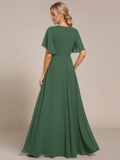 Ruffles Sleeve A-Line Chiffon Waist Applique Maxi Evening Dress #color_Eucalyptus