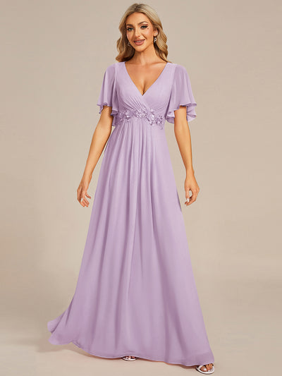 ever IVYROSE|Ruffles Sleeve A-Line Chiffon Waist Applique Maxi Formal Evening Dress