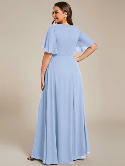 Plus Size Floral Applique Short Sleeve A-Line Chiffon Evening Dress #color_Ice Blue