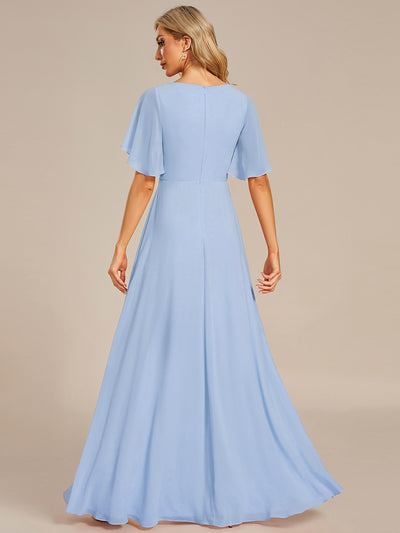 Applique Chiffon Ruffle Sleeve Evening Dress #color_Ice Blue