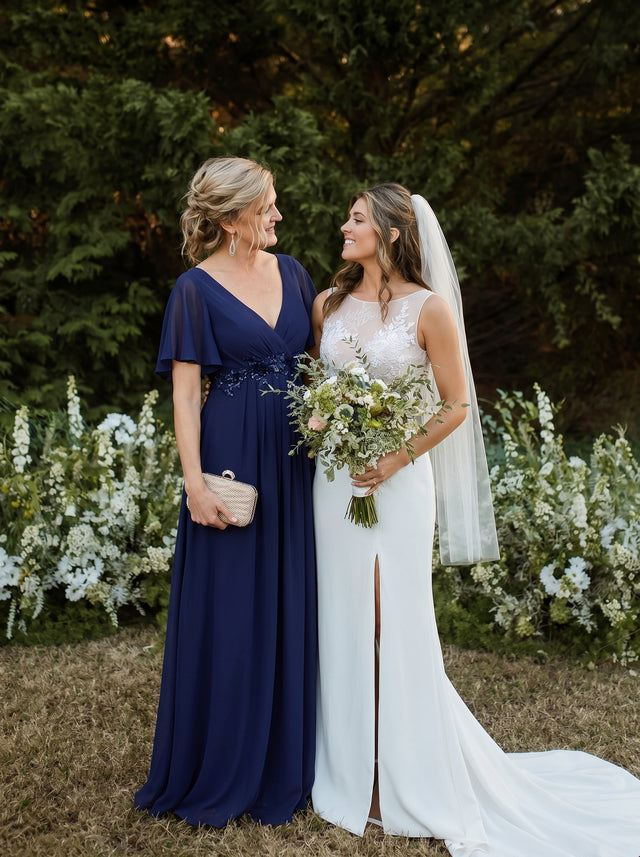 ever IVYROSE|Ruffles Sleeve A-Line Chiffon Waist Applique Maxi Mother of the Bride Dress Fan Photos 3
