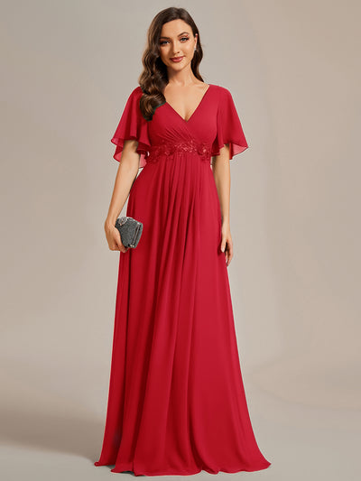 ever IVYROSE|Ruffles Sleeve A-Line Chiffon Waist Applique Maxi Wedding Guest Dress