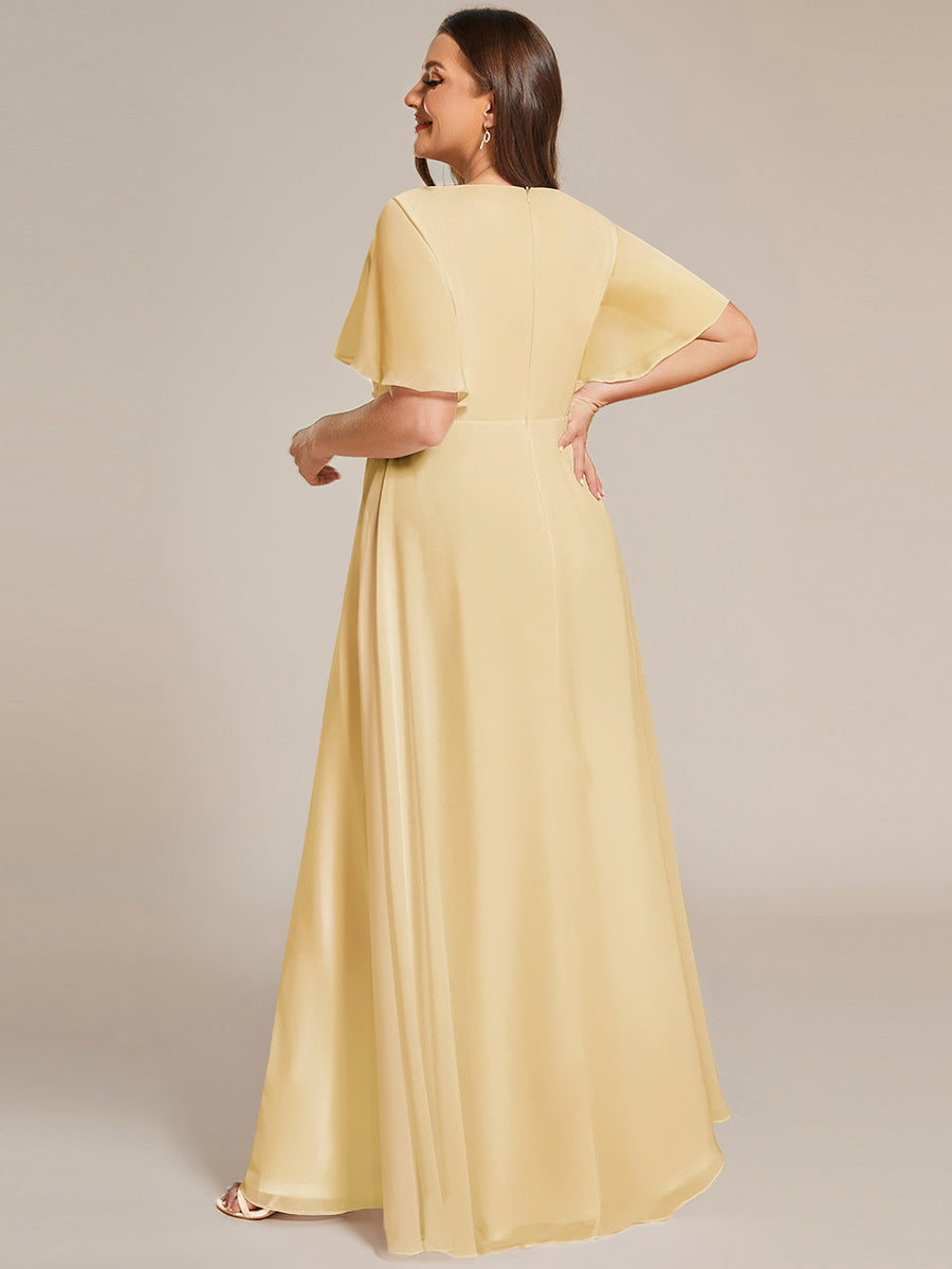 Applique Chiffon Ruffle Sleeve Evening Dress #color_Yellow