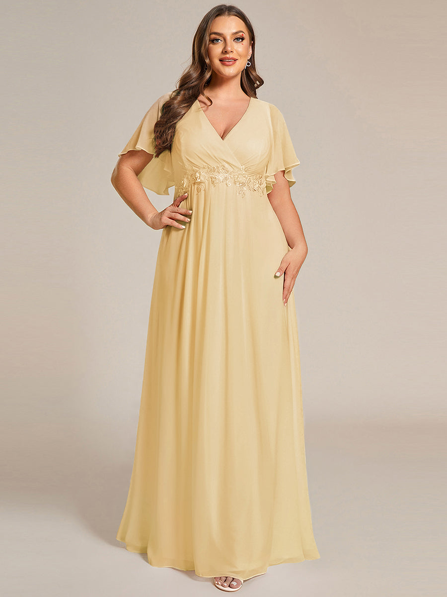 Applique Chiffon Ruffle Sleeve Evening Dress #color_Yellow