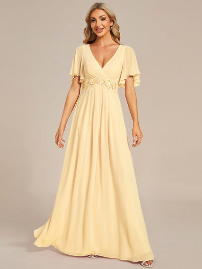 Applique Chiffon Ruffle Sleeve Evening Dress #color_Yellow