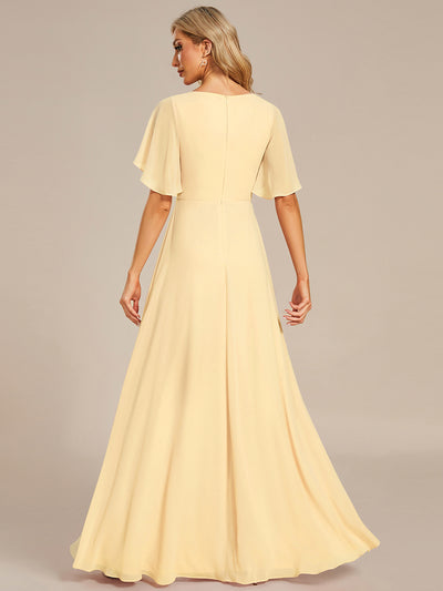 Applique Chiffon Ruffle Sleeve Evening Dress #color_Yellow