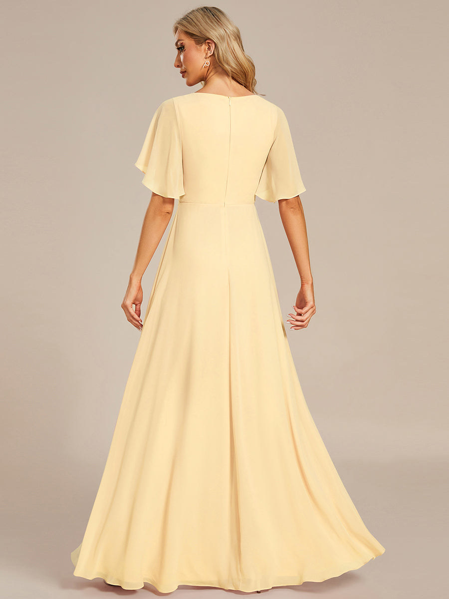 Applique Chiffon Ruffle Sleeve Evening Dress #color_Yellow