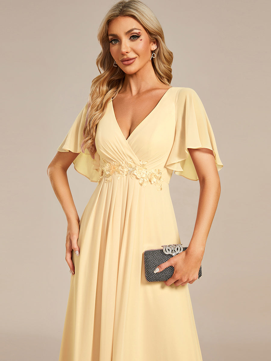 Applique Chiffon Ruffle Sleeve Evening Dress #color_Yellow