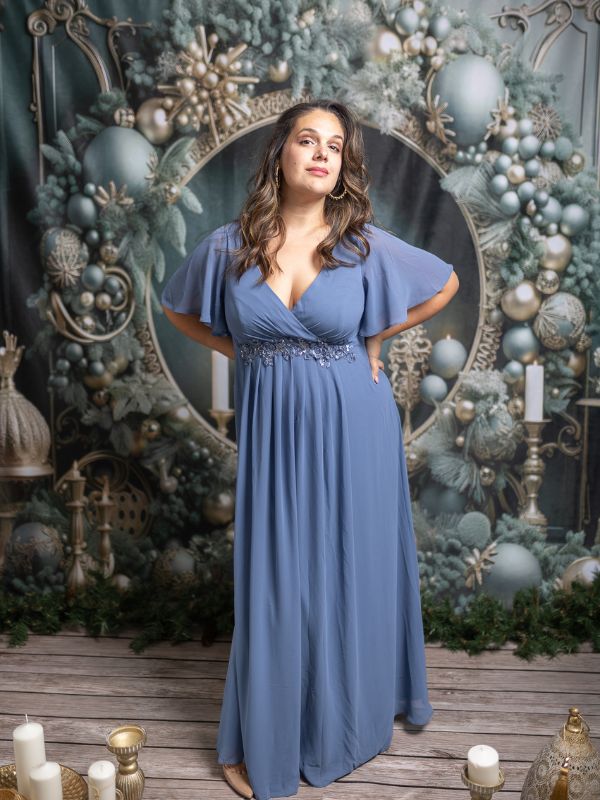 ever IVYROSE|Ruffles Sleeve A-Line Chiffon Waist Applique Maxi Wedding Guest Dress Fan Photos 2
