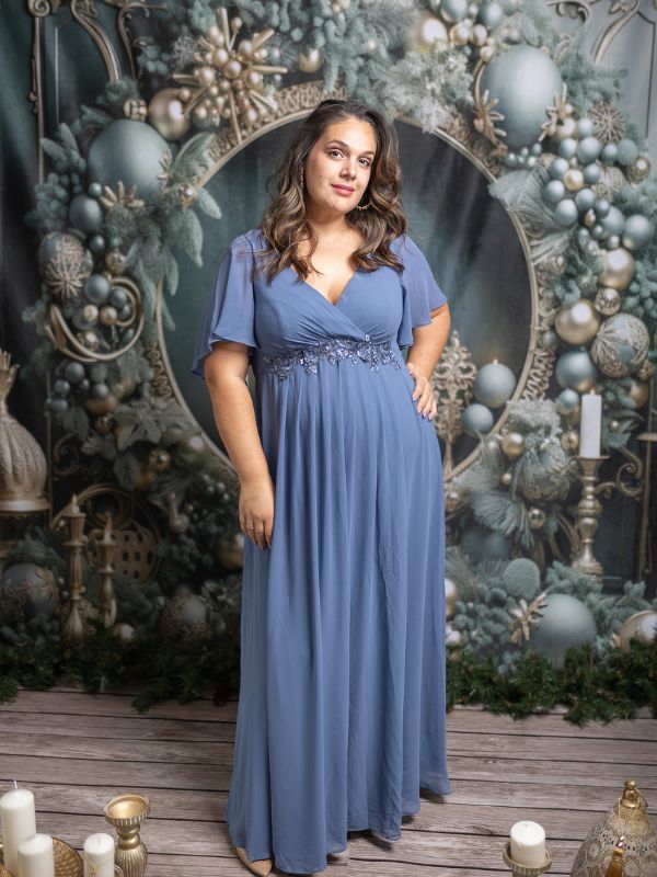 ever IVYROSE|Ruffles Sleeve A-Line Chiffon Waist Applique Maxi Wedding Guest Dress Fan Photos 1
