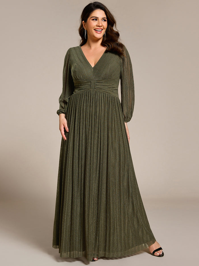 Plus Size Empire Waist A-Line V-Neck Evening Dress with Long Lantern