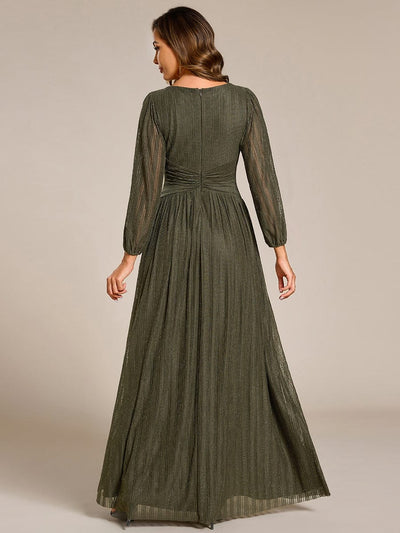 Sequin Long Lantern Sleeves Maxi Wedding Guest Dress #color_Olive Green