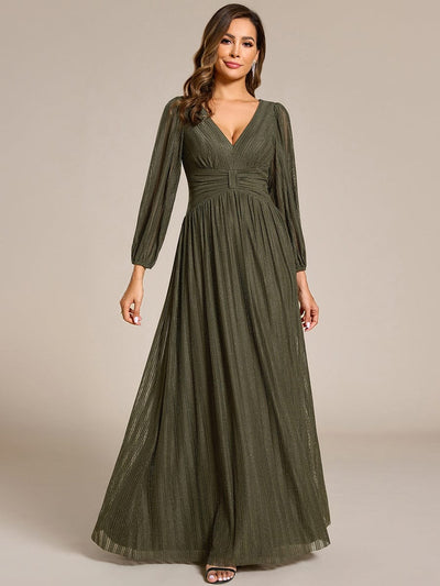 ever BRYM|Sequin Long Lantern Sleeves Maxi Wedding Guest Dress