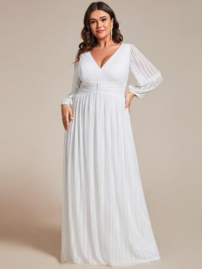 Plus Size Empire Waist A-Line V-Neck Evening Dress with Long Lantern
