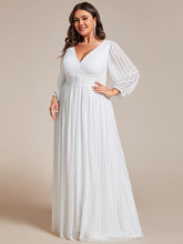Plus Size Dazzling Empire Waist See-Through Long Sleeves A-Line Evening Dress #color_White