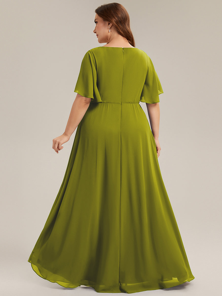 Ruffles Sleeve A-Line Chiffon Waist Applique Maxi Mother of the Bride Dress #color_Citron