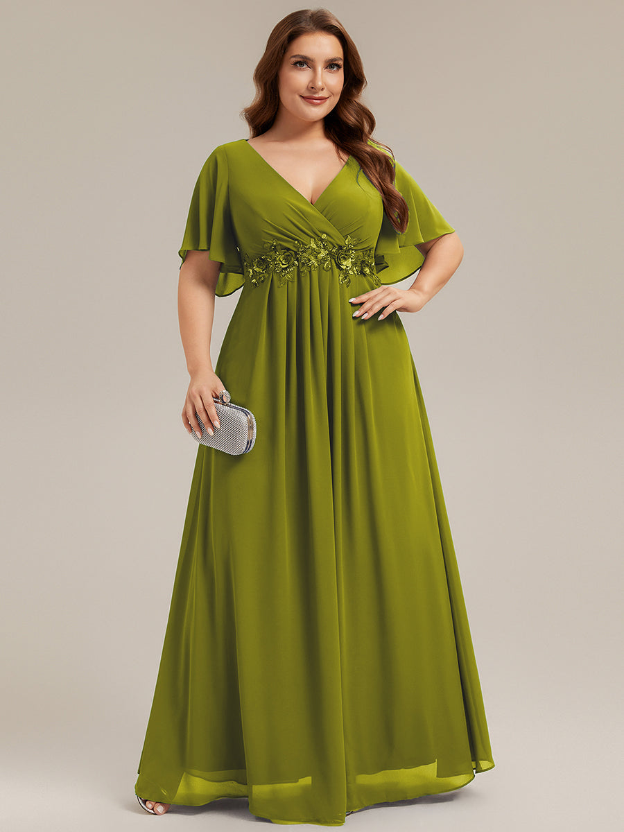 Ruffles Sleeve A-Line Chiffon Waist Applique Maxi Mother of the Bride Dress #color_Citron