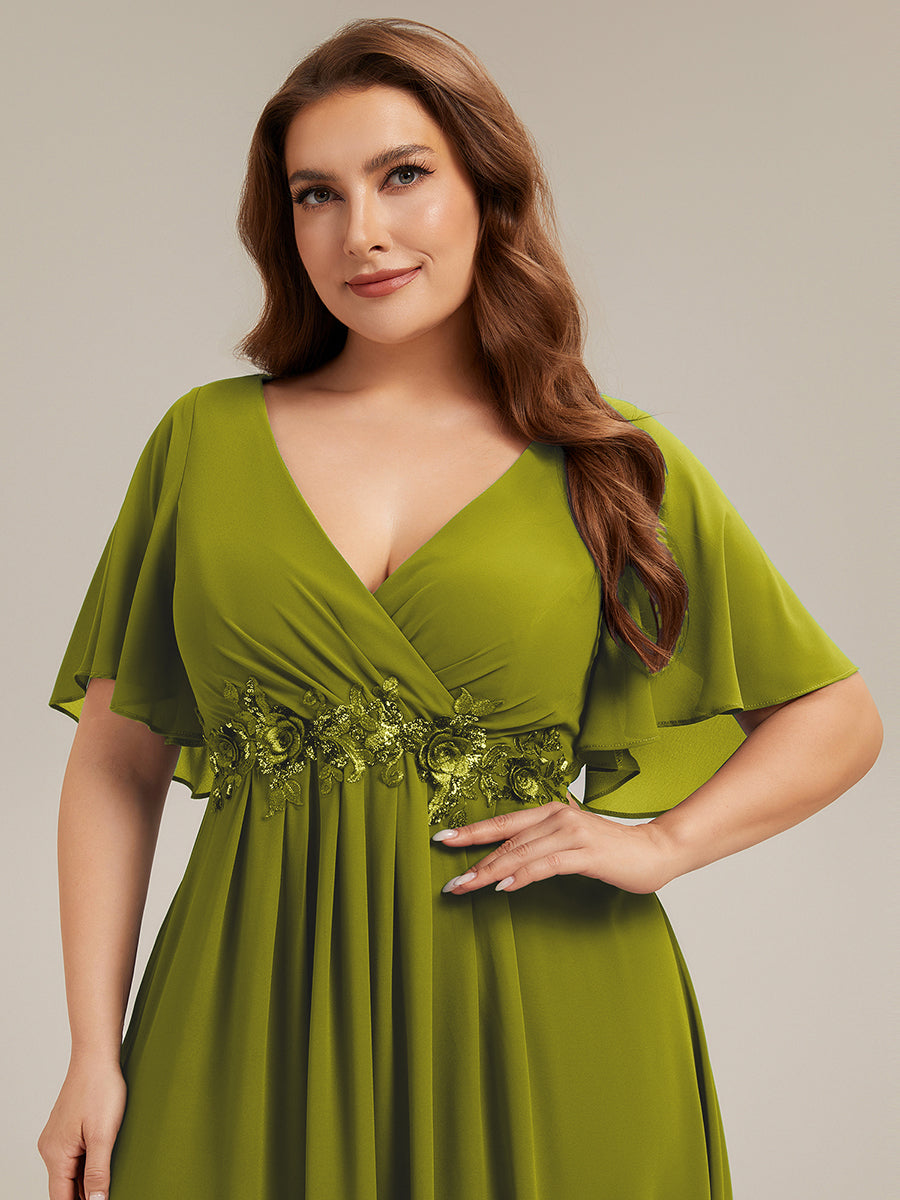 Ruffles Sleeve A-Line Chiffon Waist Applique Maxi Mother of the Bride Dress #color_Citron