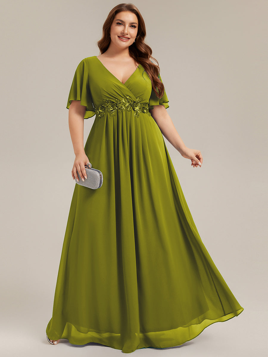 Ruffles Sleeve A-Line Chiffon Waist Applique Maxi Mother of the Bride Dress #color_Citron