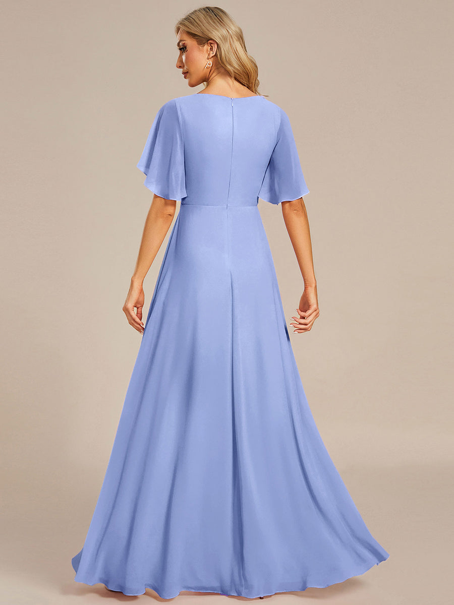 Ruffles Sleeve A-Line Chiffon Waist Applique Maxi Evening Dress #color_CornflowerBlue