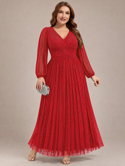 pretty BRYM|Plus Size Dazzling Empire Waist See-Through Long Sleeves A-Line Evening Dress