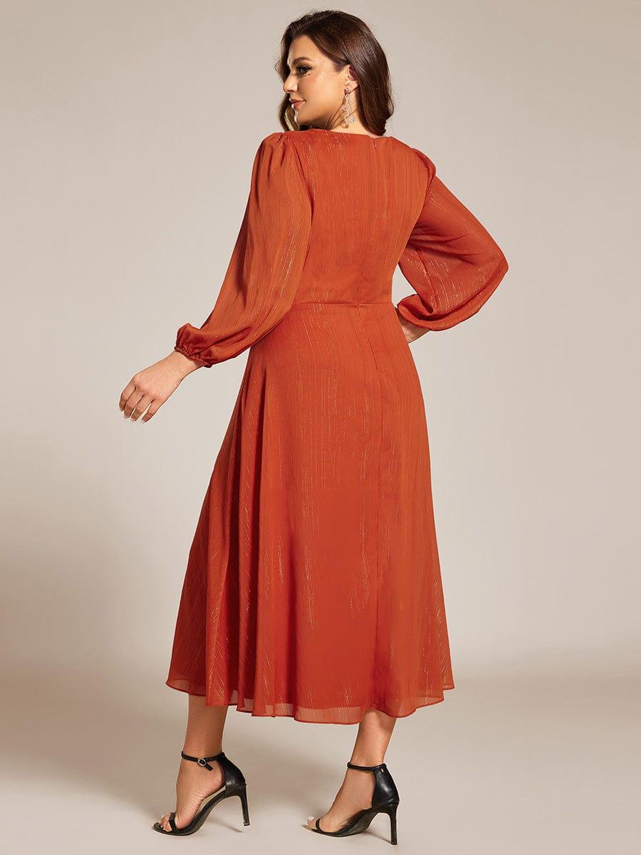 Long Sleeve A-Line Shimmering Evening Dress #color_Burnt Orange