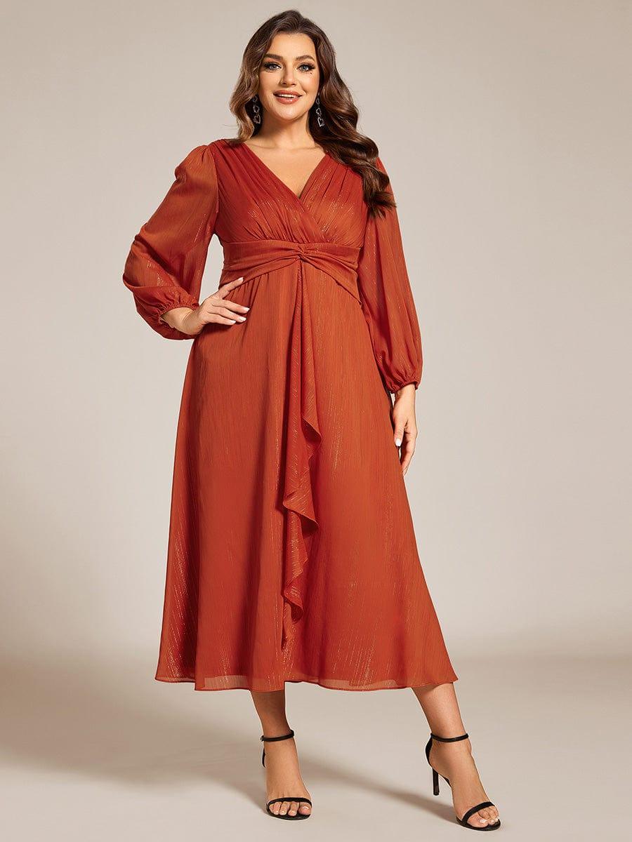 Long Sleeve A-Line Shimmering Evening Dress #color_Burnt Orange