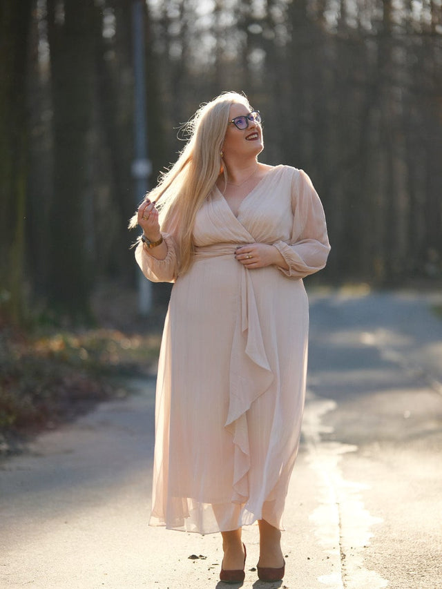 pretty EMBER|Plus Size Twist Knot Louts Leaf Long Sleeve A-Line Evening Dress Fan Photos 3
