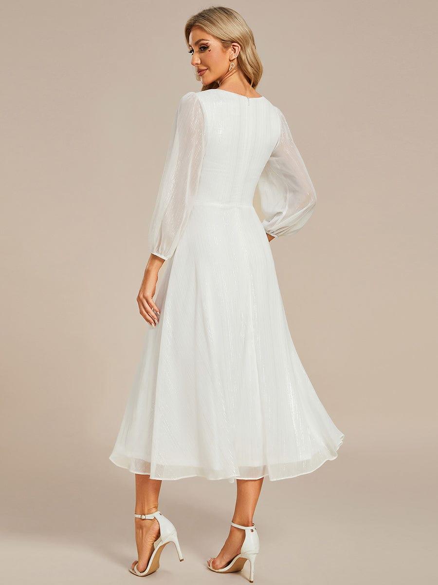 Custom Size See-Through Long Sleeve Twist Knot A-Line Lotus Leaf Shimmering Evening Dress #color_Cream