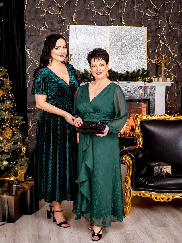 pretty EMBER|Plus Size Twist Knot Louts Leaf Long Sleeve A-Line Evening Dress Fan Photos 6
