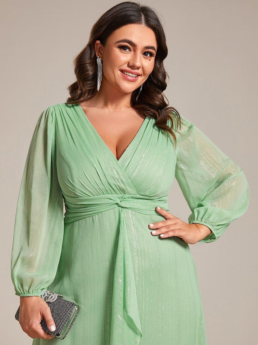 Long Sleeve A-Line Shimmering Evening Dress #color_Summer Green