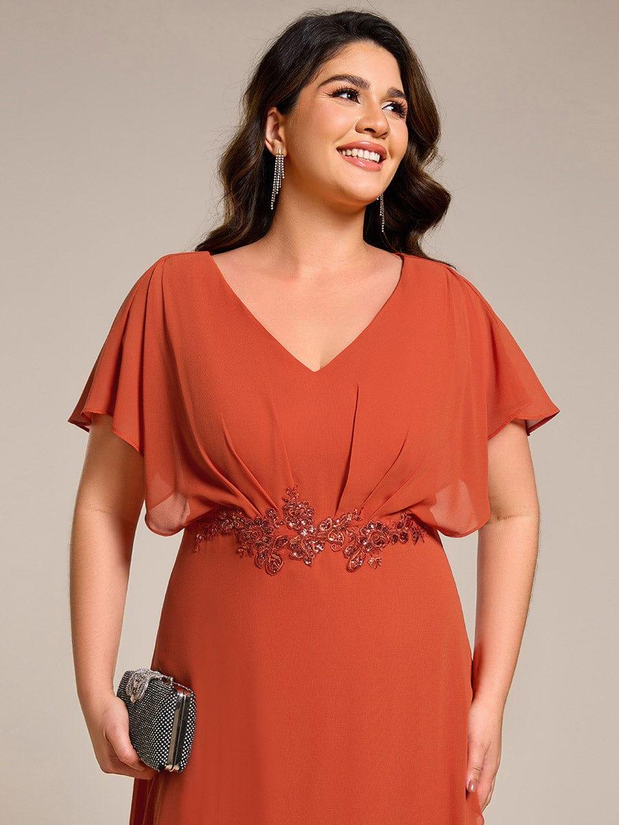 Plus Size Chiffon Midi A-Line Ruffle Sleeves Bridesmaid Dress #color_Burnt Orange