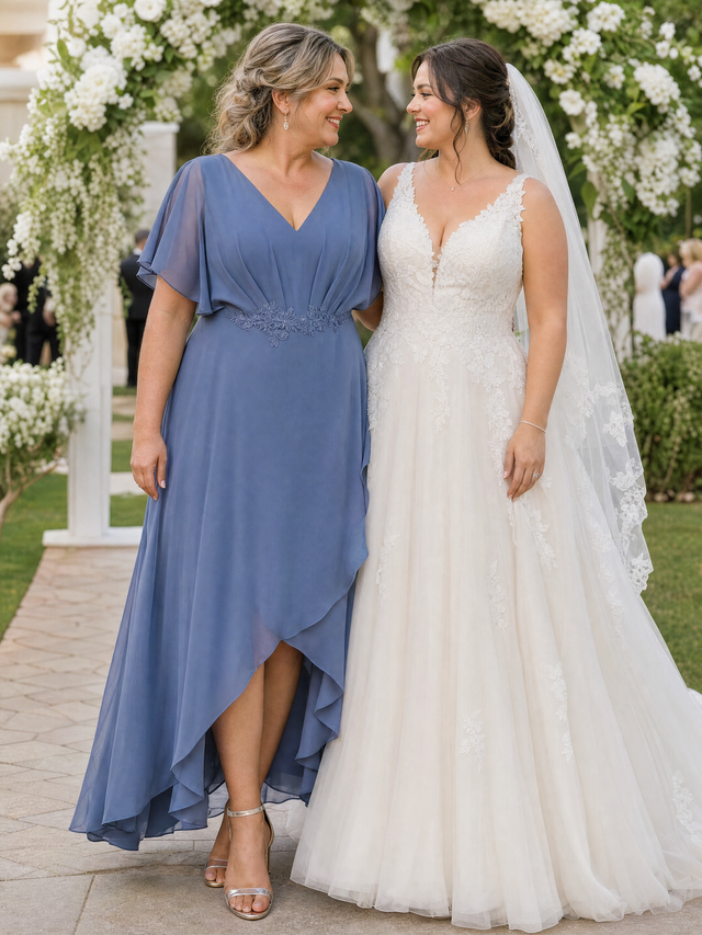 ever LILAS|Elegant A-line Waist Applique Ruffled Mother of the Bride Dress Fan Photos 2
