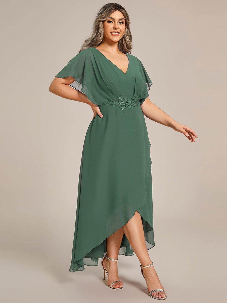 Plus Size Chiffon Midi A-Line Ruffle Sleeves Bridesmaid Dress #color_Eucalyptus