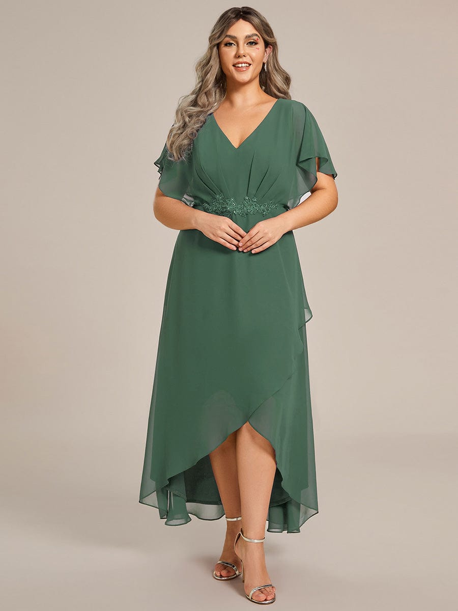 Plus Size Chiffon Midi A-Line Ruffle Sleeves Bridesmaid Dress #color_Eucalyptus
