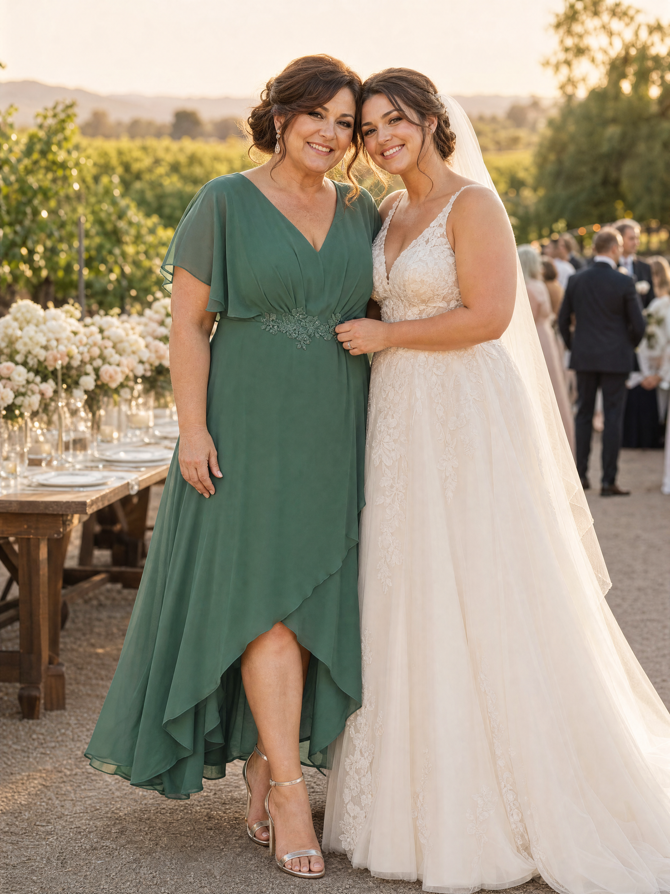 Ever-Pretty Flattering Plus Size V-Neck Chiffon Semi Formal Dress with Bat-Wing Sleeves Occasion Dress